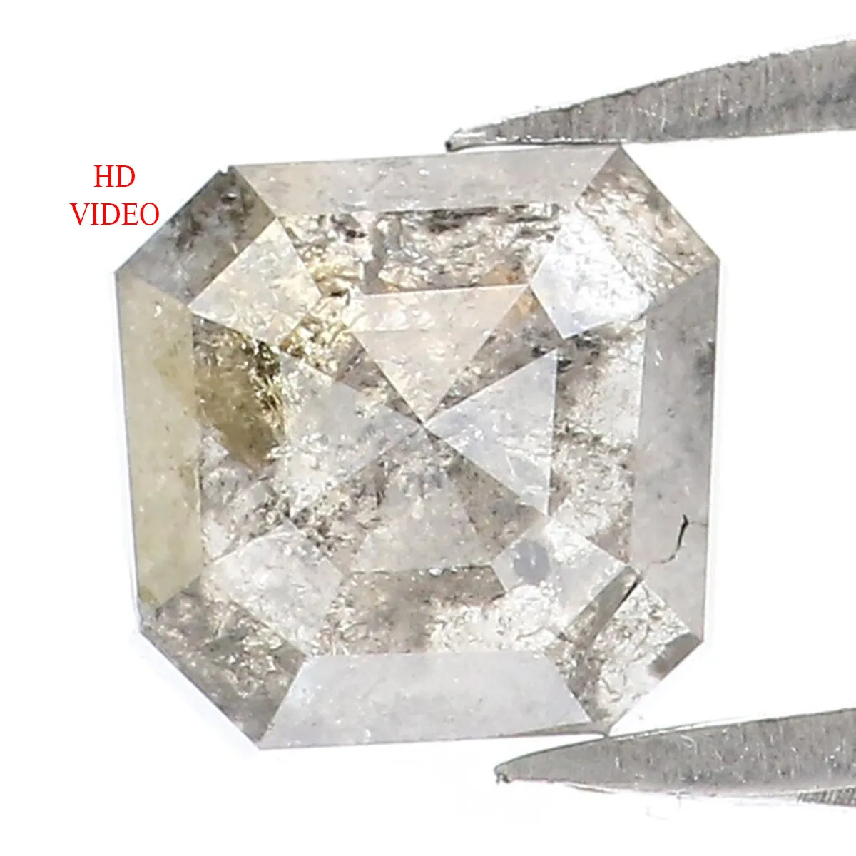 0.97 CT Natural Loose Radiant Shape Diamond Salt And Pepper Radiant Diamond 5.60 MM Natural Black Grey Color Radiant Rose Cut Diamond KQ723