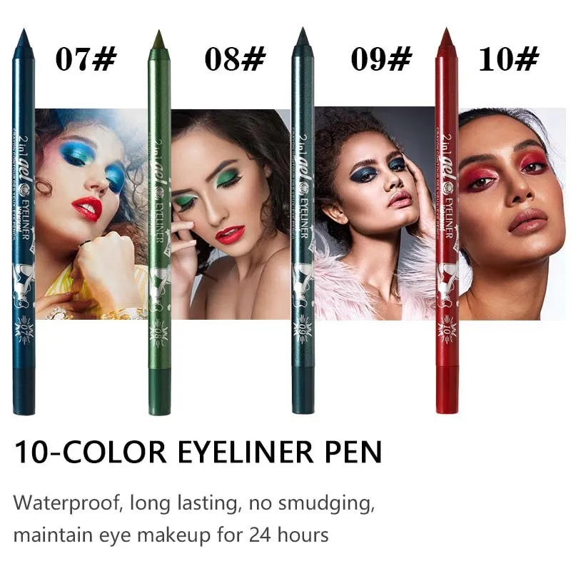 10 Colors Long-lasting Eye Liner Pencil Waterproof Pigment Green Brown Black Eyeiner Pen Women Fashion Eye Makeup Cosmetic TSLM1