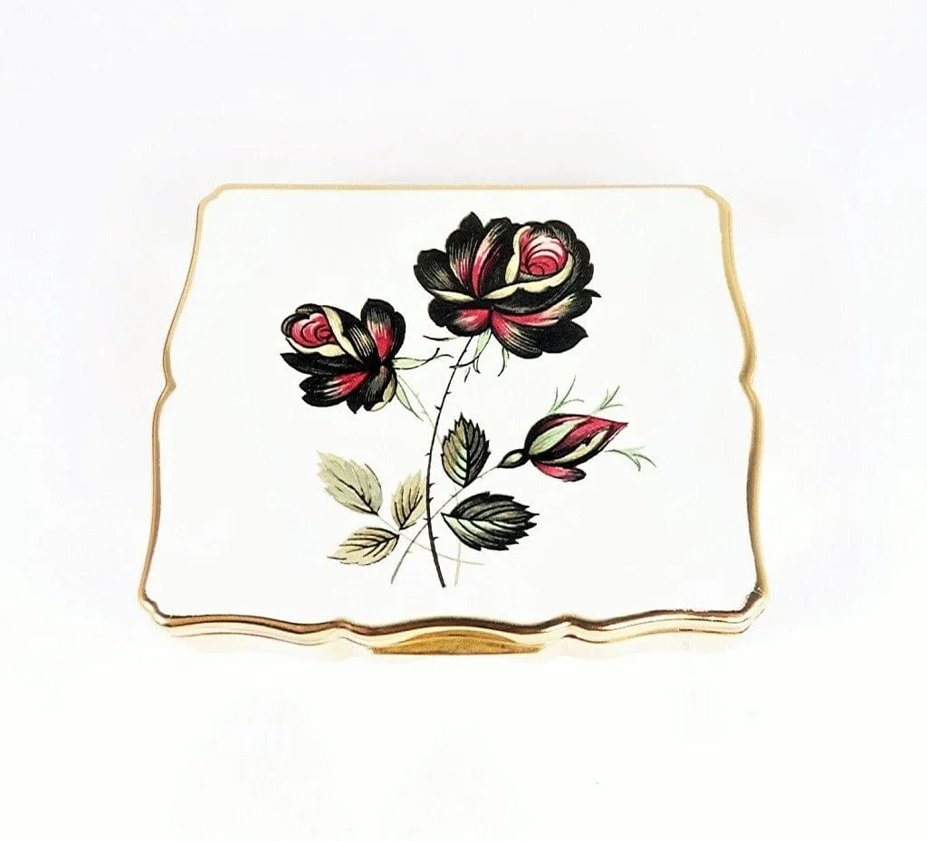 1950s Stratton Musica Music Box Plays Swedish Rhapsody Very Well Red Black Rose Design