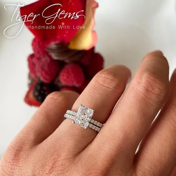 2 ctw Radiant Accented Solitaire Set