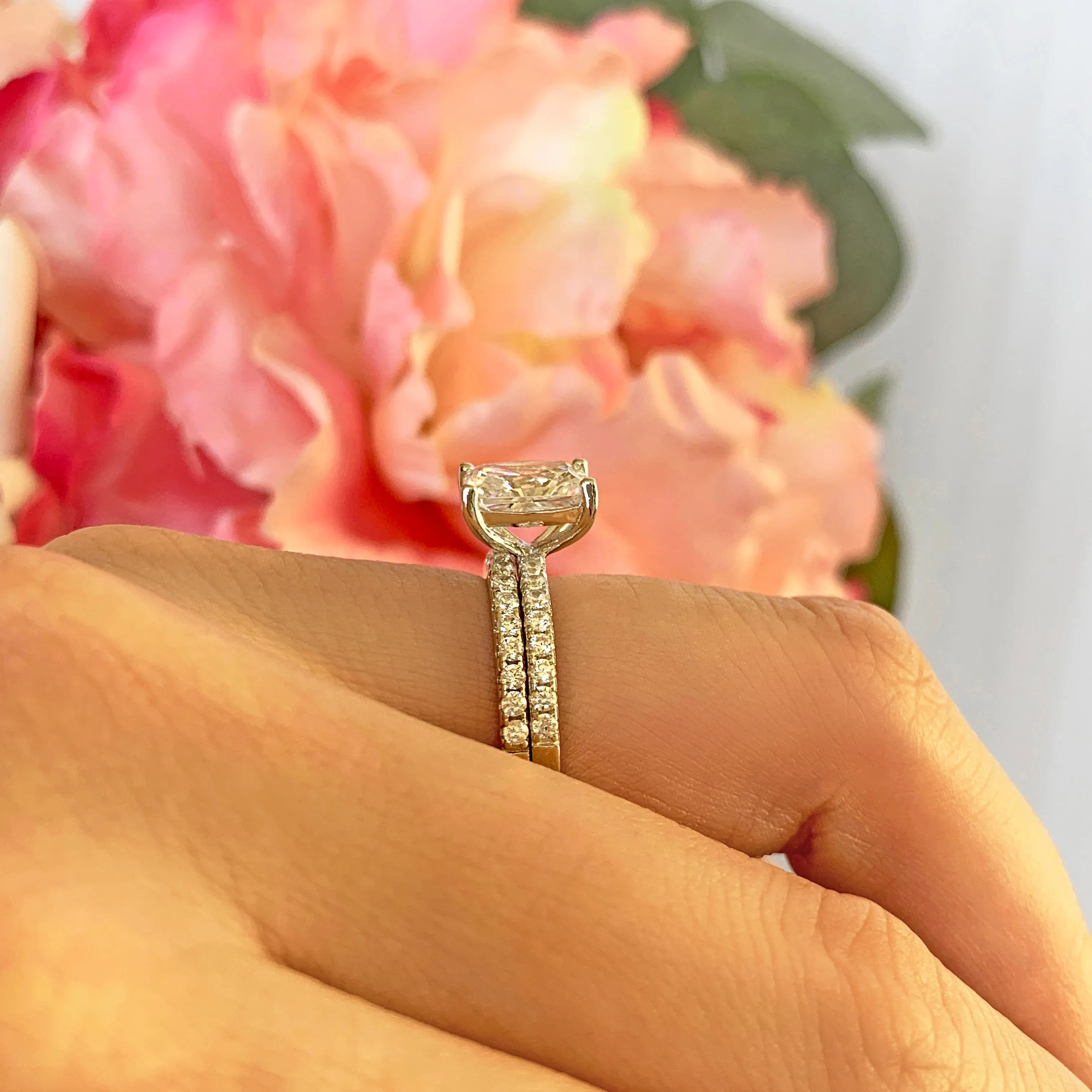 2 ctw Radiant Accented Solitaire Set