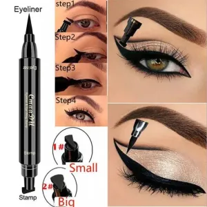 2 in 1 Black Winged Stamp Eyeliner Waterproof Fast Dry Double-ended Cat Eyeliner