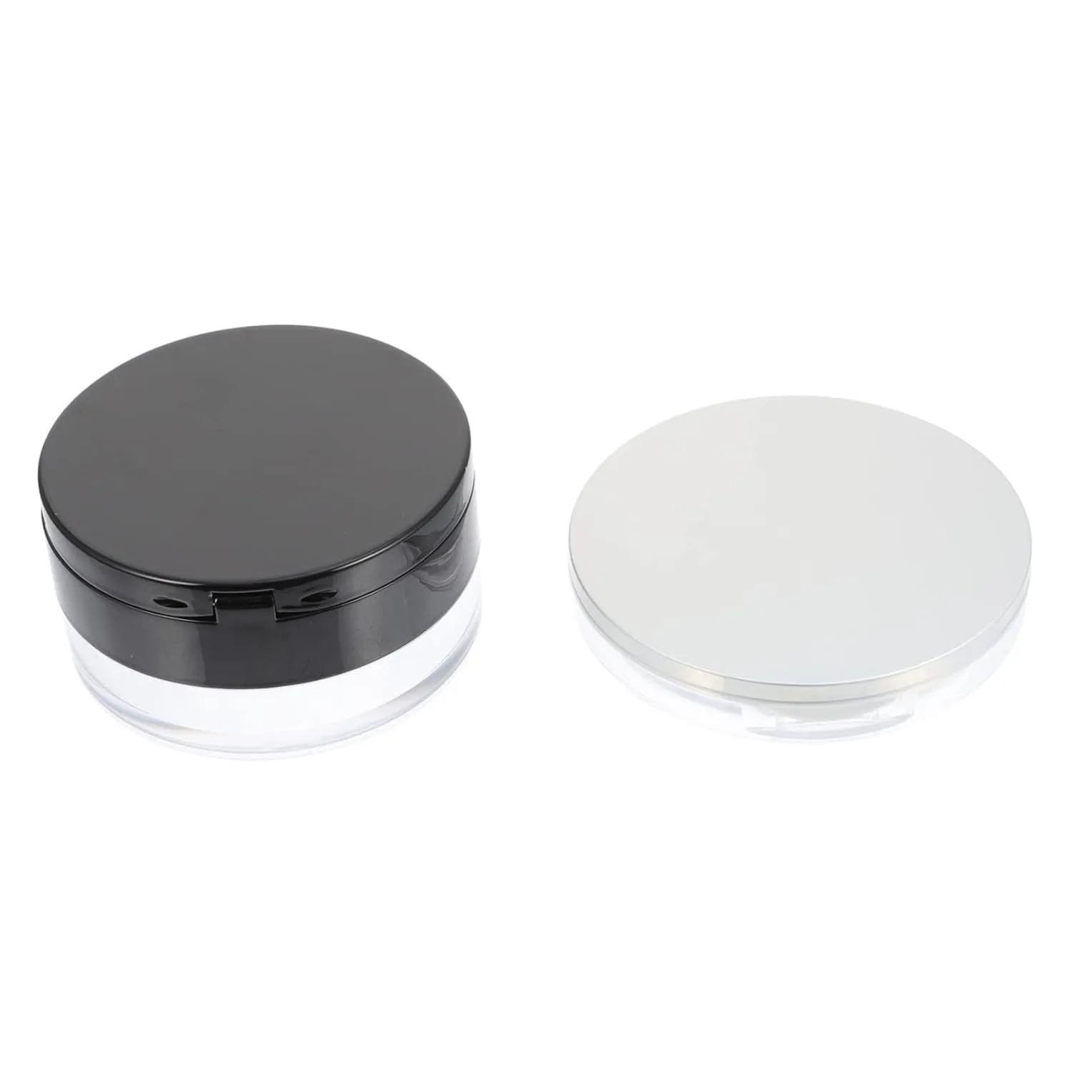 2sets Loose Powder Box Mirror Puff Flip Top Elastic Mesh Ultra Thin Radiant Portable Cosmetic Powder Puff Container for Body Face Makeup