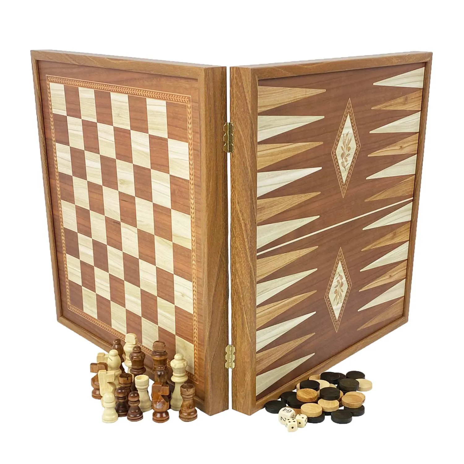 3-IN-1 COMBO GAMES | 41cm | Chess, Backgammon, Checkers | CLASSIC | Handmade Walnut Replica Wooden Case | STP36E
