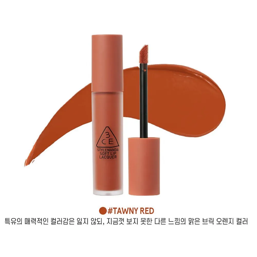 3CE New Soft Lip Lacquer 6g #TAWNY RED Brick Orange Color Long lasting Tint