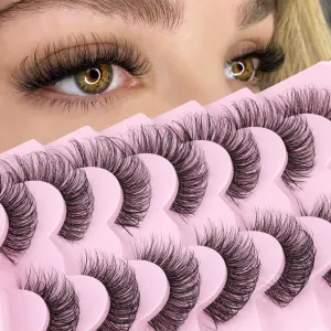 3D False Eyelashes Natural Look Lashes Cat Eye Lashes with Clear Band Fluffy Wispy Faux Mink Eyelashes 16mm Strip Lashes by Focipeysa