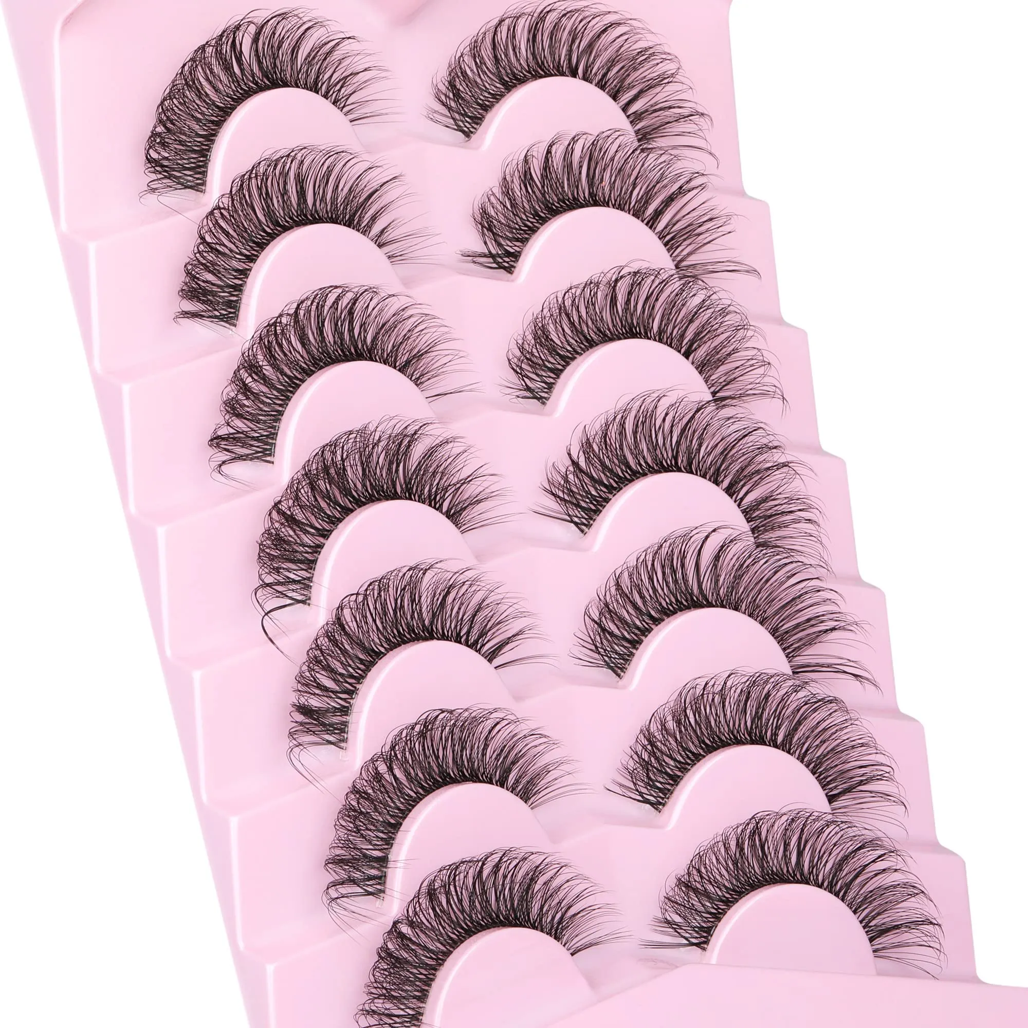 3D False Eyelashes Natural Look Lashes Cat Eye Lashes with Clear Band Fluffy Wispy Faux Mink Eyelashes 16mm Strip Lashes by Focipeysa
