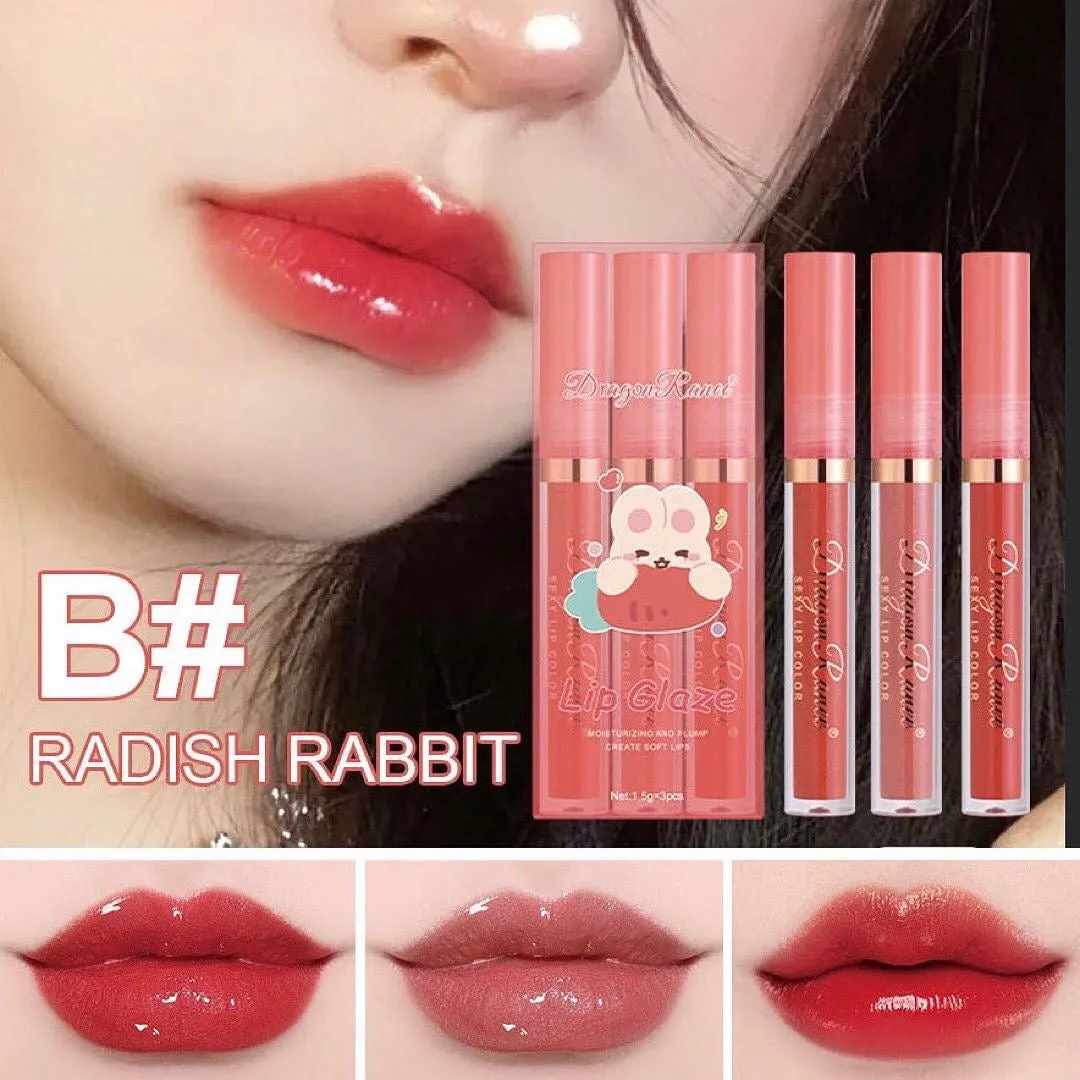 3pcs Dragon Ranee Cartoon Mirror Lip Gloss Hydrating & Moisturizing