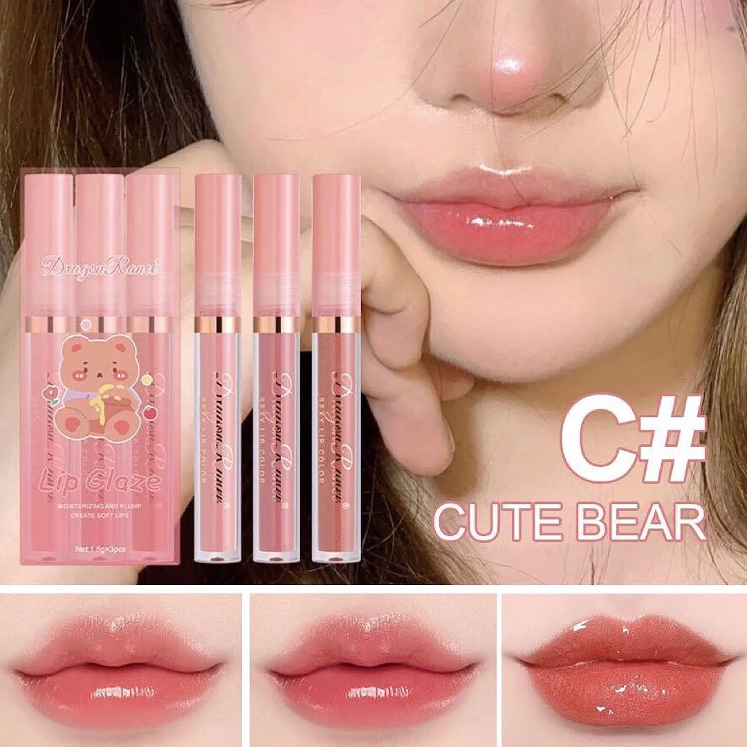 3pcs Dragon Ranee Cartoon Mirror Lip Gloss Hydrating & Moisturizing