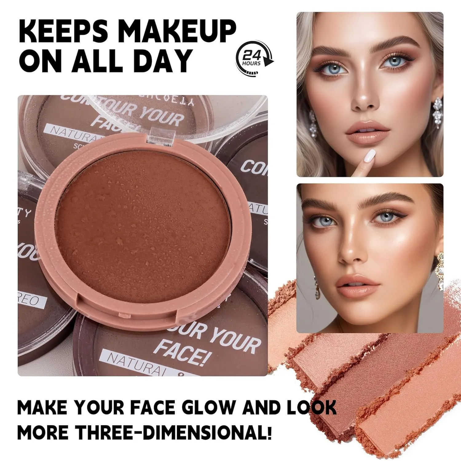 5 Color Contouring Powder Matte Long Lasting Waterproof Oil Control Loose Powder Non-sticking Powder Non-Removing Makeup Foundation (SH8024-02, 0.353oz)