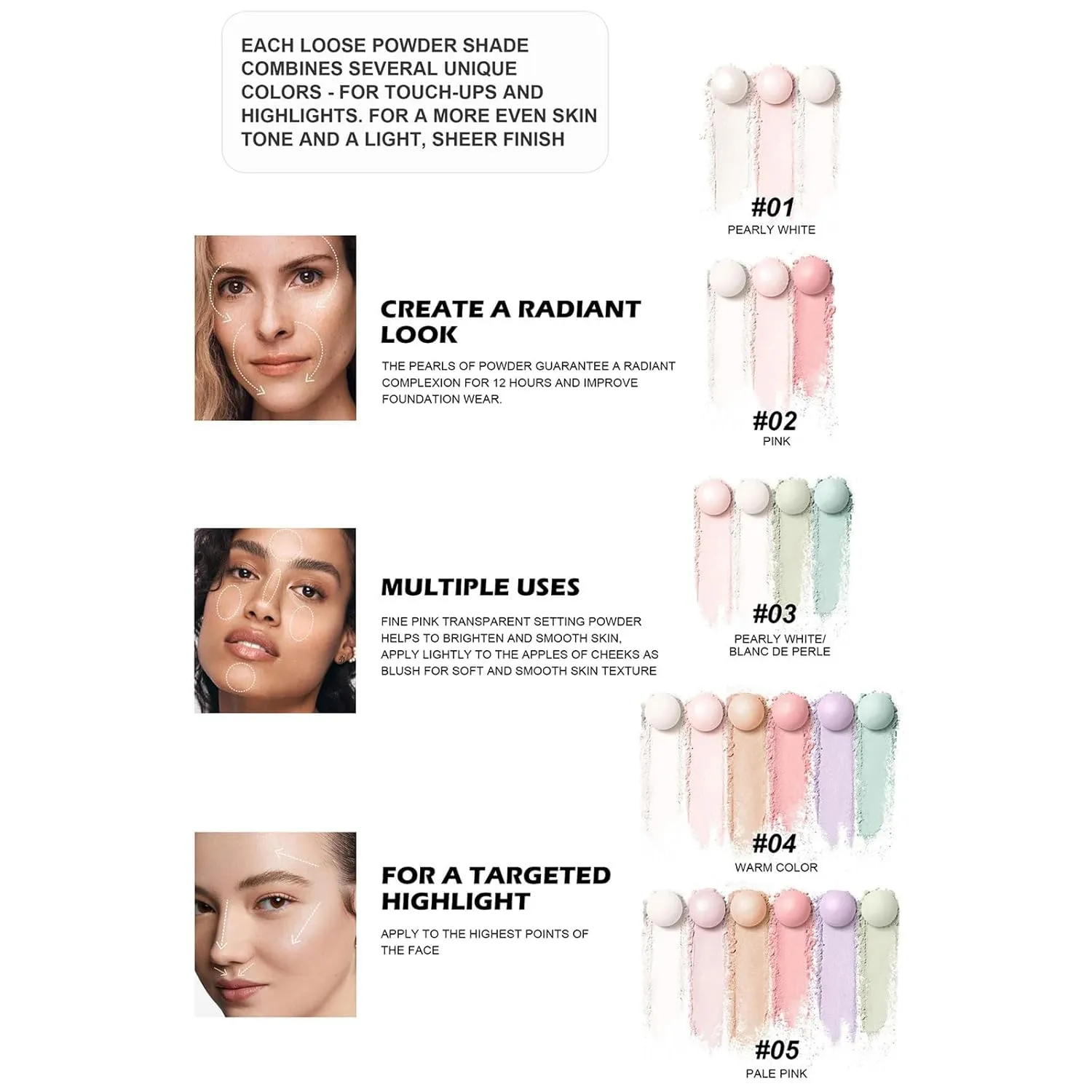 5 Colors Pearls Of Powder Brightening Finishing Powder Pearls Setting Powder Multi-Tone Roller Loose Setting Powder