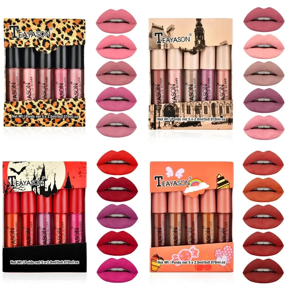 5pcs/set Waterproof Lipstick Sexy Vampire Lip Stick Matte Velvet Lipstick Lips Makeup Cosmetics Labiales Matte