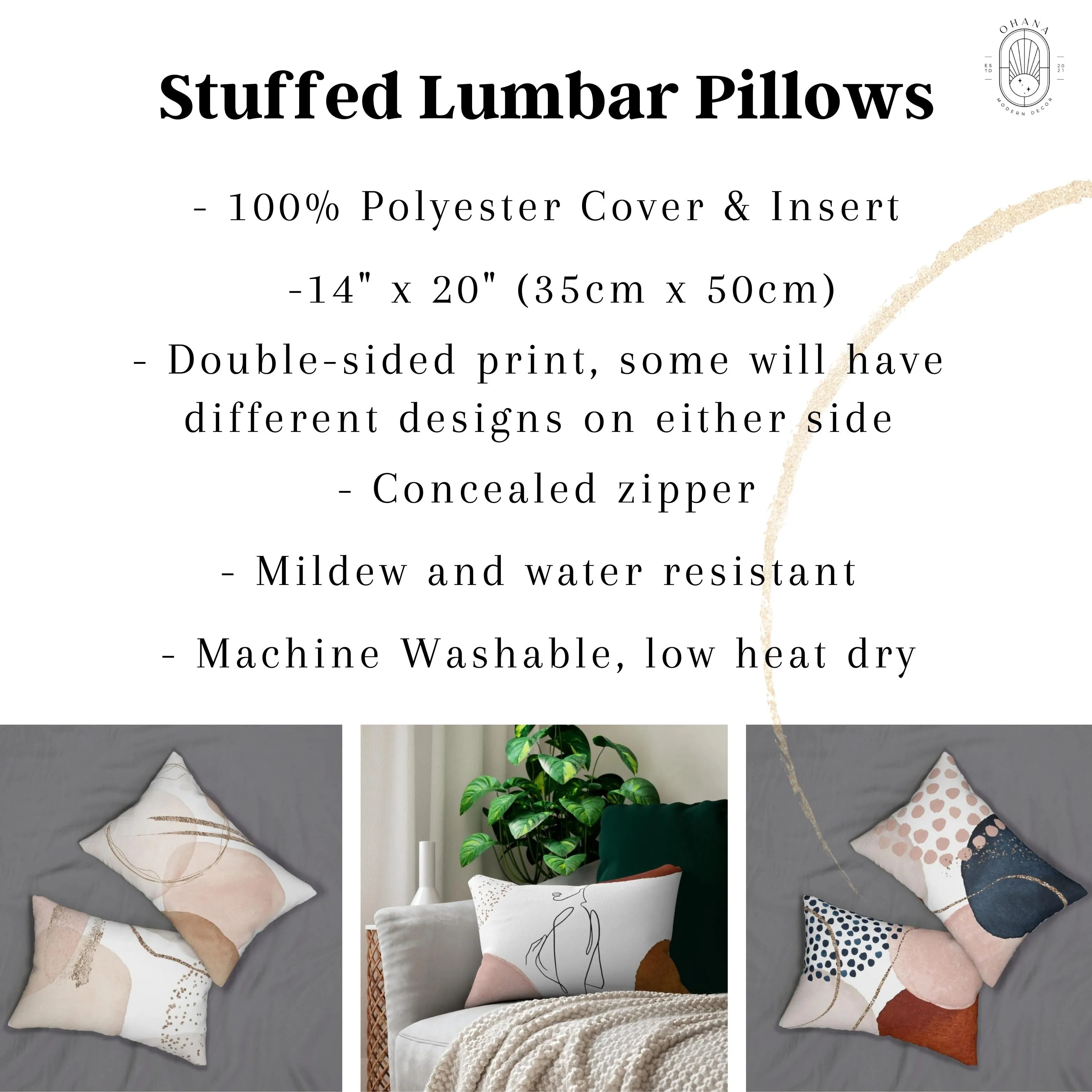 Abstract Boho Lumbar Pillow | Beige Grey Blush Pink