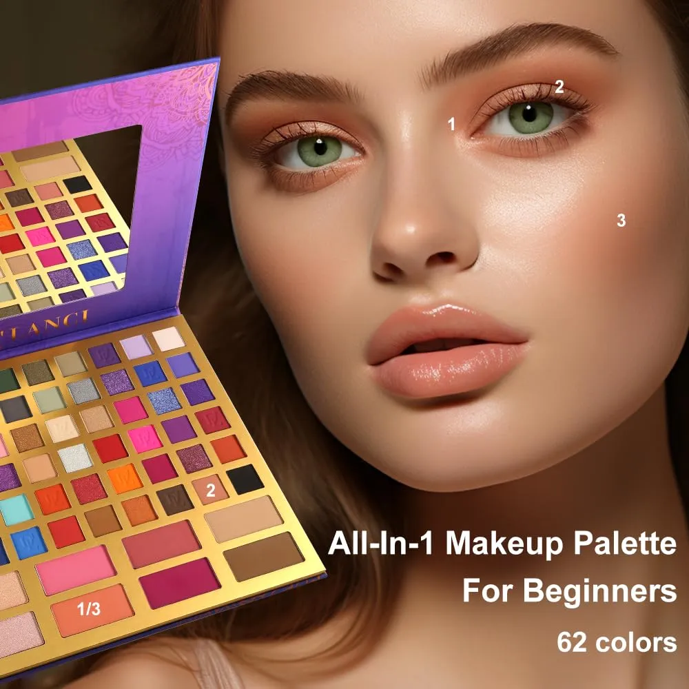 Afflano Big Makeup Palette for Beginners Women Natural Looks, All In One Large Eyeshadow Makeup Palette 62 Colors, Professional Durable Colorful Eye Shadow Makeup Pallet for Pro Travel Teen Cosplay