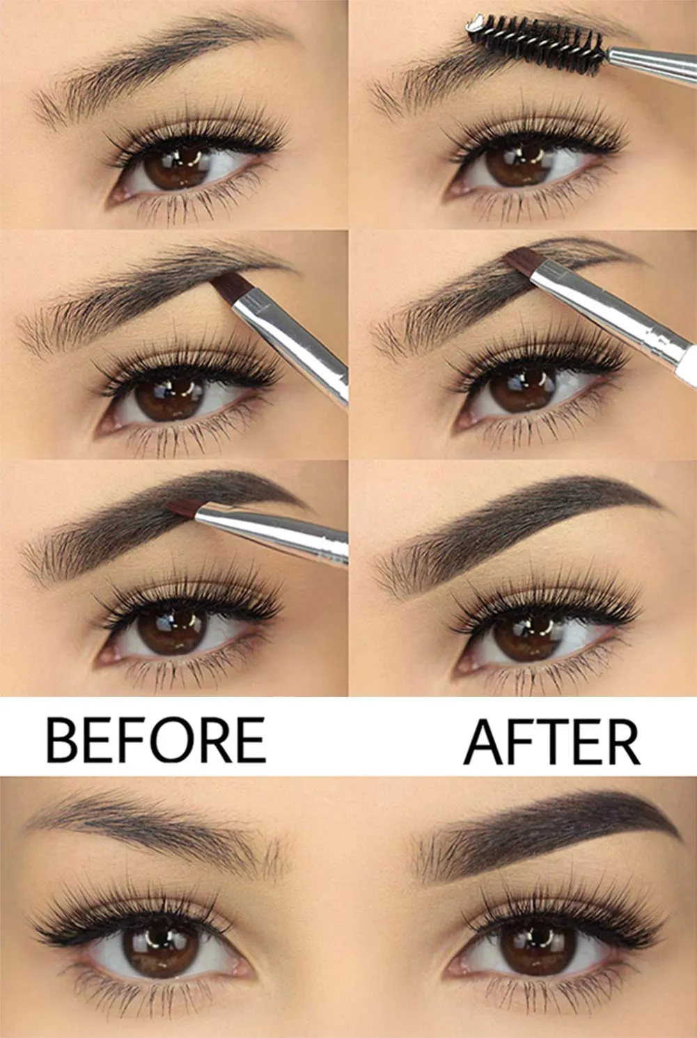AKOAK 3 Pcs Double-headed Eyebrow Brush, Eyelash Brush, One Side Bevel Eyebrow Powder Brush and the Other Spiral Brush Beauty Tool Makeup Brush, Suitable for Eye Makeup