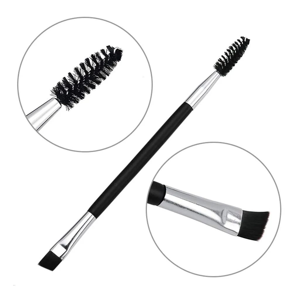 AKOAK 3 Pcs Double-headed Eyebrow Brush, Eyelash Brush, One Side Bevel Eyebrow Powder Brush and the Other Spiral Brush Beauty Tool Makeup Brush, Suitable for Eye Makeup