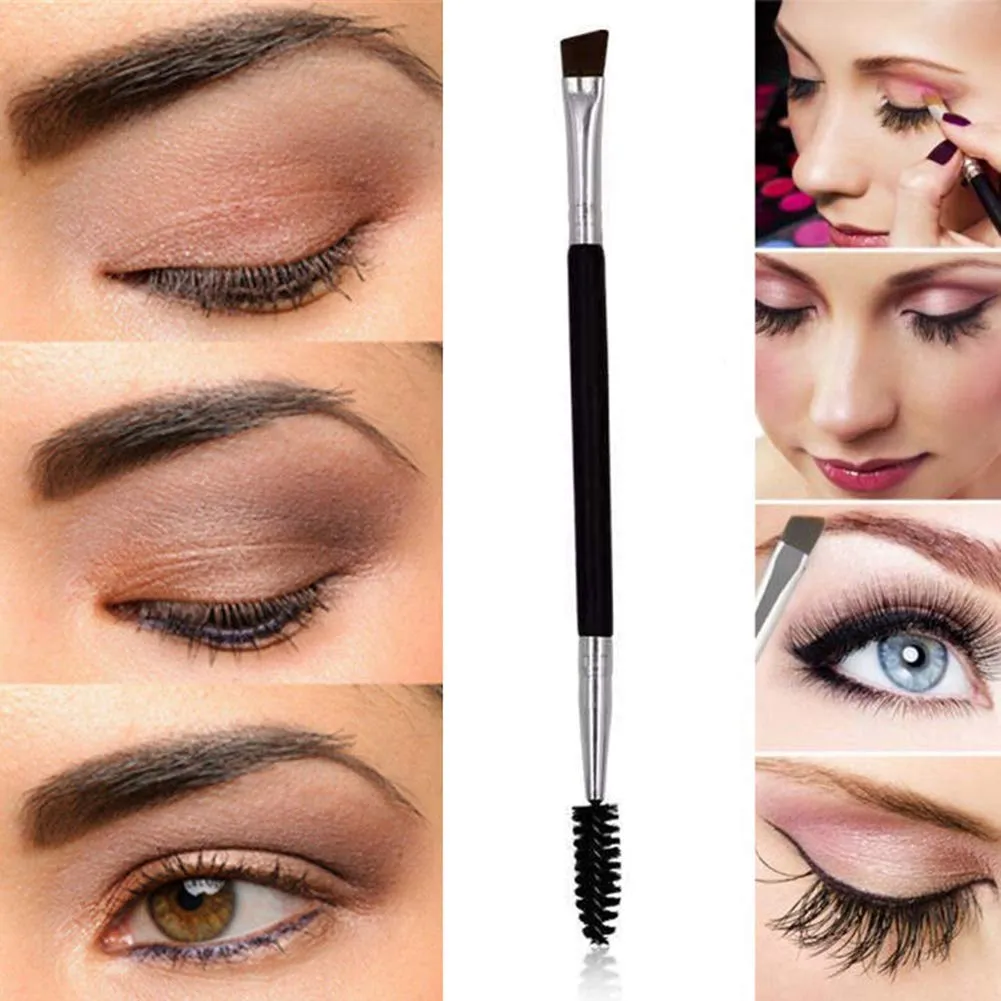 AKOAK 3 Pcs Double-headed Eyebrow Brush, Eyelash Brush, One Side Bevel Eyebrow Powder Brush and the Other Spiral Brush Beauty Tool Makeup Brush, Suitable for Eye Makeup