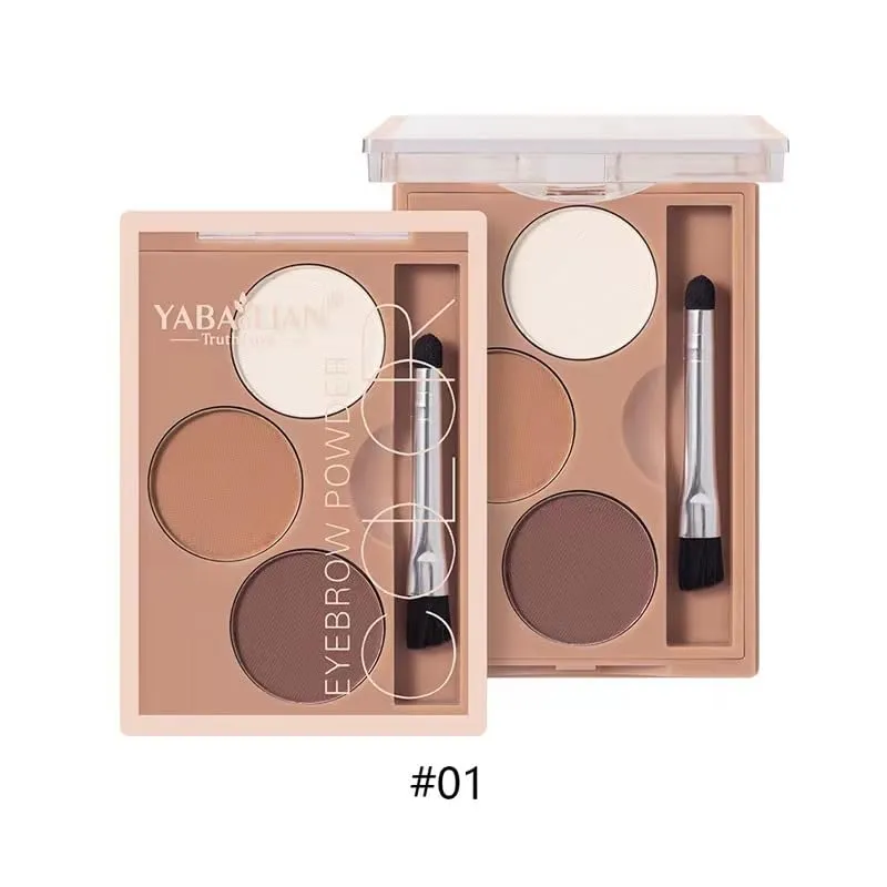 AMAKO Tri-Color Eyebrow Powder Women Waterproof Sweatproof Lasting Tri-Color Palette Women Waterproof Eyebrow Pencil Natural Grooming (01#)