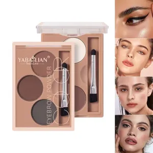 AMAKO Tri-Color Eyebrow Powder Women Waterproof Sweatproof Lasting Tri-Color Palette Women Waterproof Eyebrow Pencil Natural Grooming (01#)