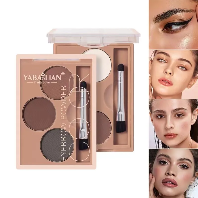 AMAKO Tri-Color Eyebrow Powder Women Waterproof Sweatproof Lasting Tri-Color Palette Women Waterproof Eyebrow Pencil Natural Grooming (01#)