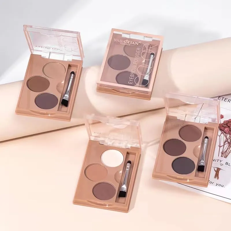 AMAKO Tri-Color Eyebrow Powder Women Waterproof Sweatproof Lasting Tri-Color Palette Women Waterproof Eyebrow Pencil Natural Grooming (01#)