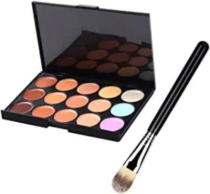 AMarkUp Women 15 Color Makeup Cream Care Camouflage Contour Concealer Palette   Black Foundation Brush