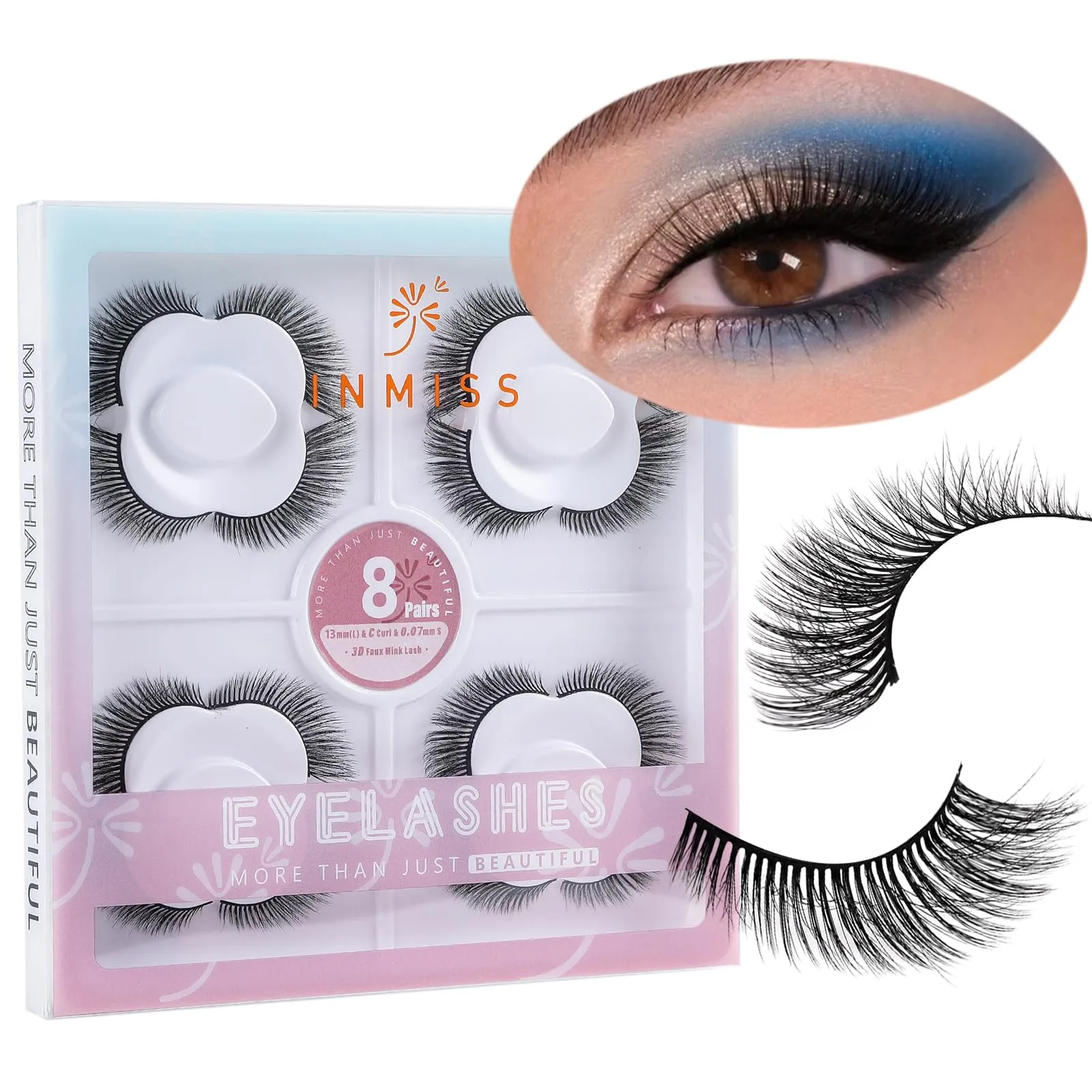 Angel Lashes Cat Eye Fox Lashes 13mm Short Natural Lashes 3D Faux Mink Thin Volume Wispy Strip Eyelashes 8 Pairs By Inmiss