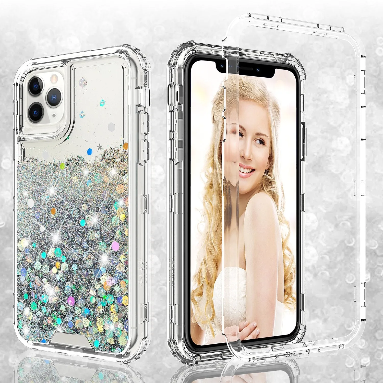 Apple iPhone 11 Pro Case,Hard Clear Glitter Sparkle Flowing Liquid Heavy Duty Shockproof Three Layer Protective Bling Girls Women Cases for Apple iPhone 11 Pro - Clear