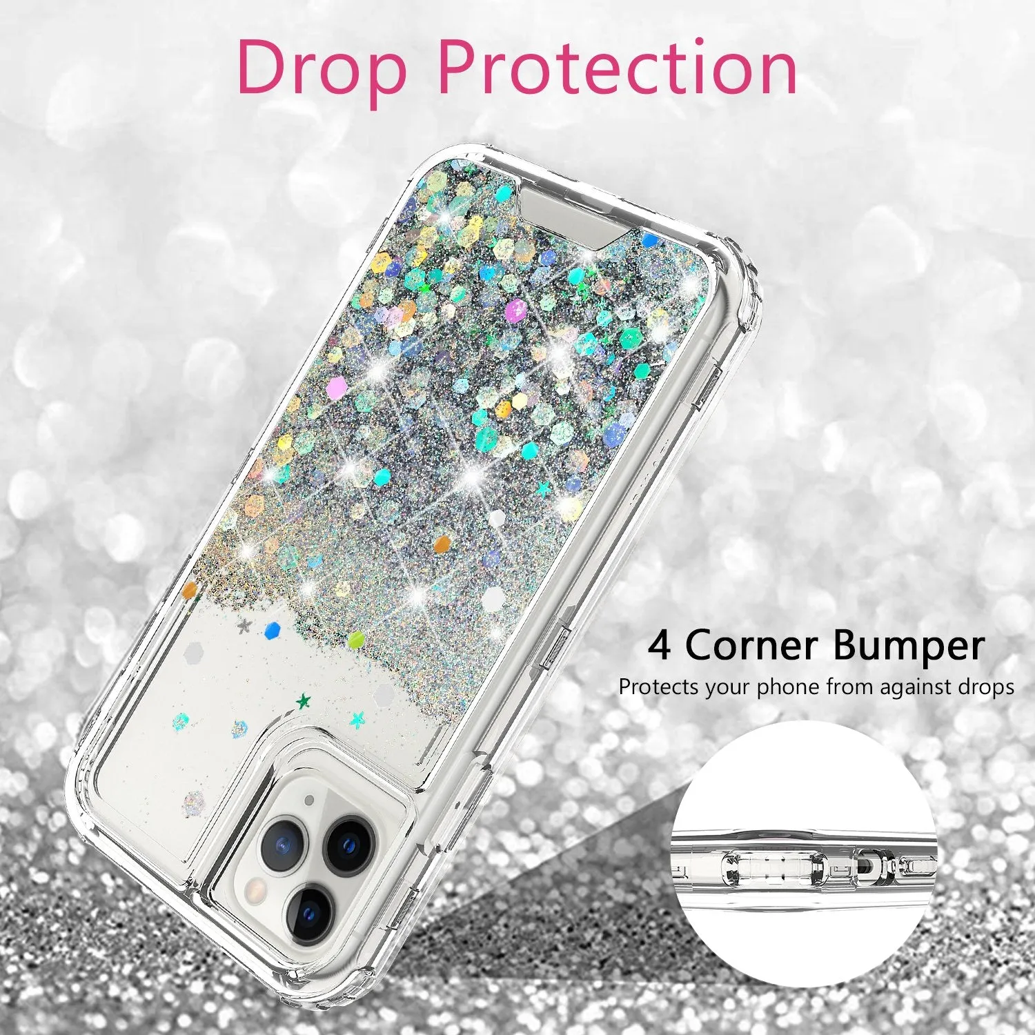 Apple iPhone 11 Pro Case,Hard Clear Glitter Sparkle Flowing Liquid Heavy Duty Shockproof Three Layer Protective Bling Girls Women Cases for Apple iPhone 11 Pro - Clear