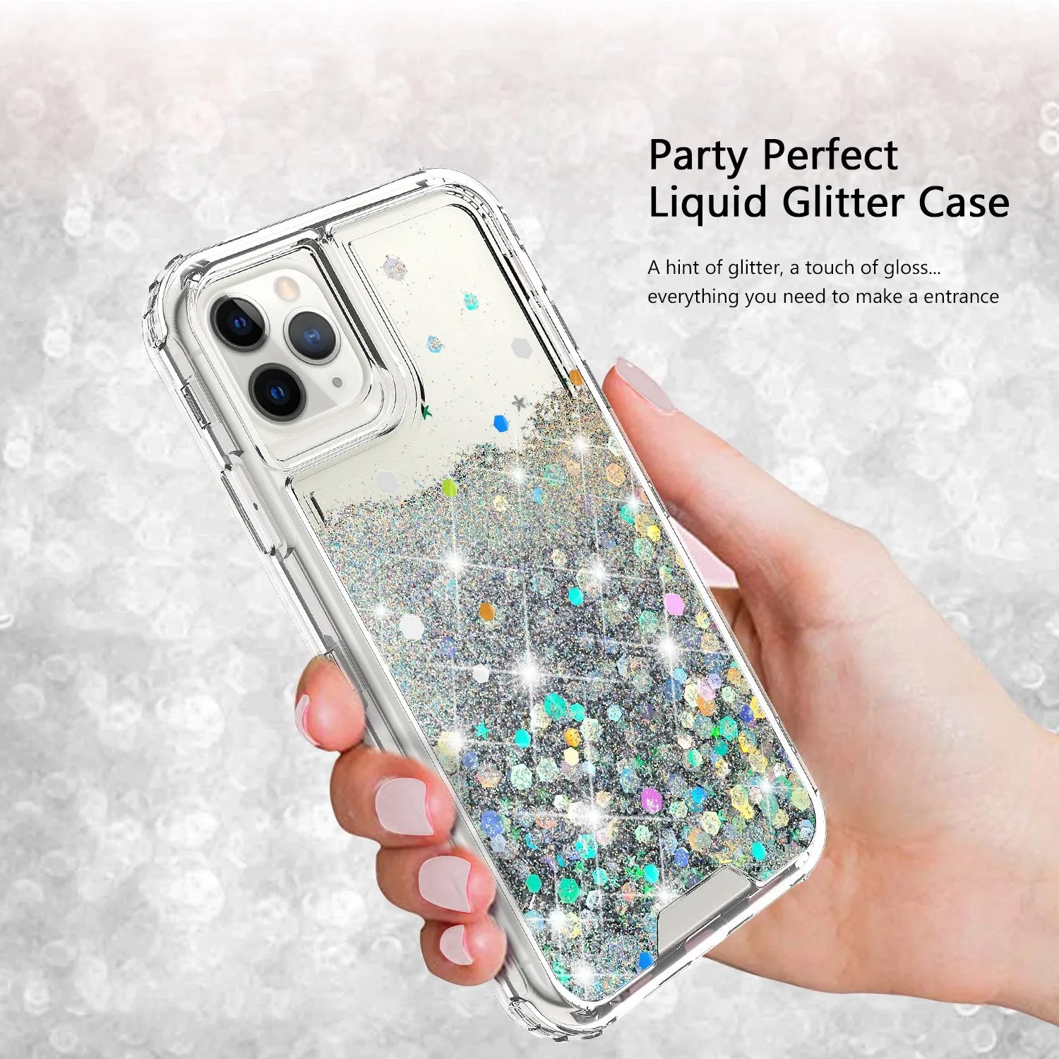 Apple iPhone 11 Pro Case,Hard Clear Glitter Sparkle Flowing Liquid Heavy Duty Shockproof Three Layer Protective Bling Girls Women Cases for Apple iPhone 11 Pro - Clear