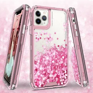 Apple iPhone 12 Case,Hard Clear Glitter Sparkle Flowing Liquid Heavy Duty Shockproof Three Layer Protective Bling Girls Women Cases for Apple iPhone 12 - Pink