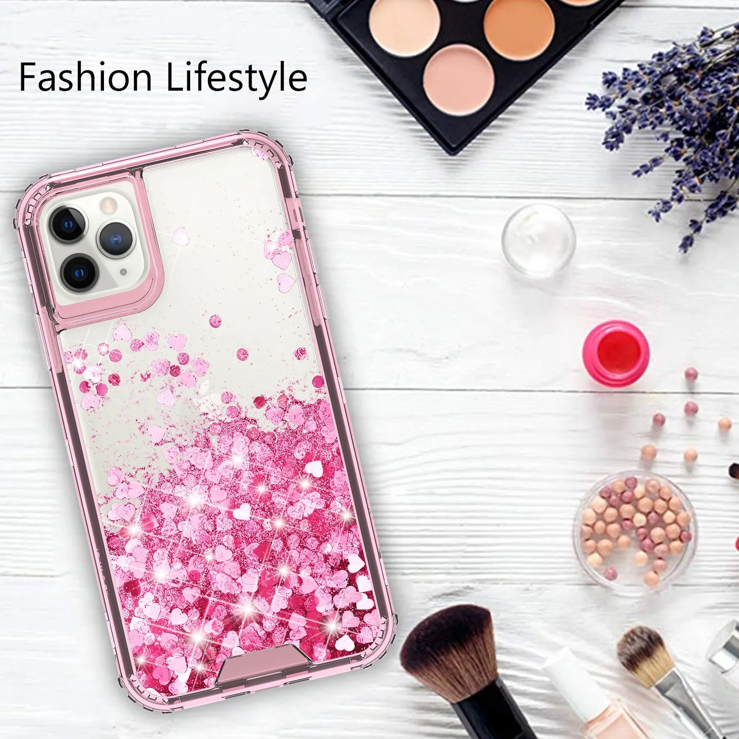 Apple iPhone 12 Case,Hard Clear Glitter Sparkle Flowing Liquid Heavy Duty Shockproof Three Layer Protective Bling Girls Women Cases for Apple iPhone 12 - Pink