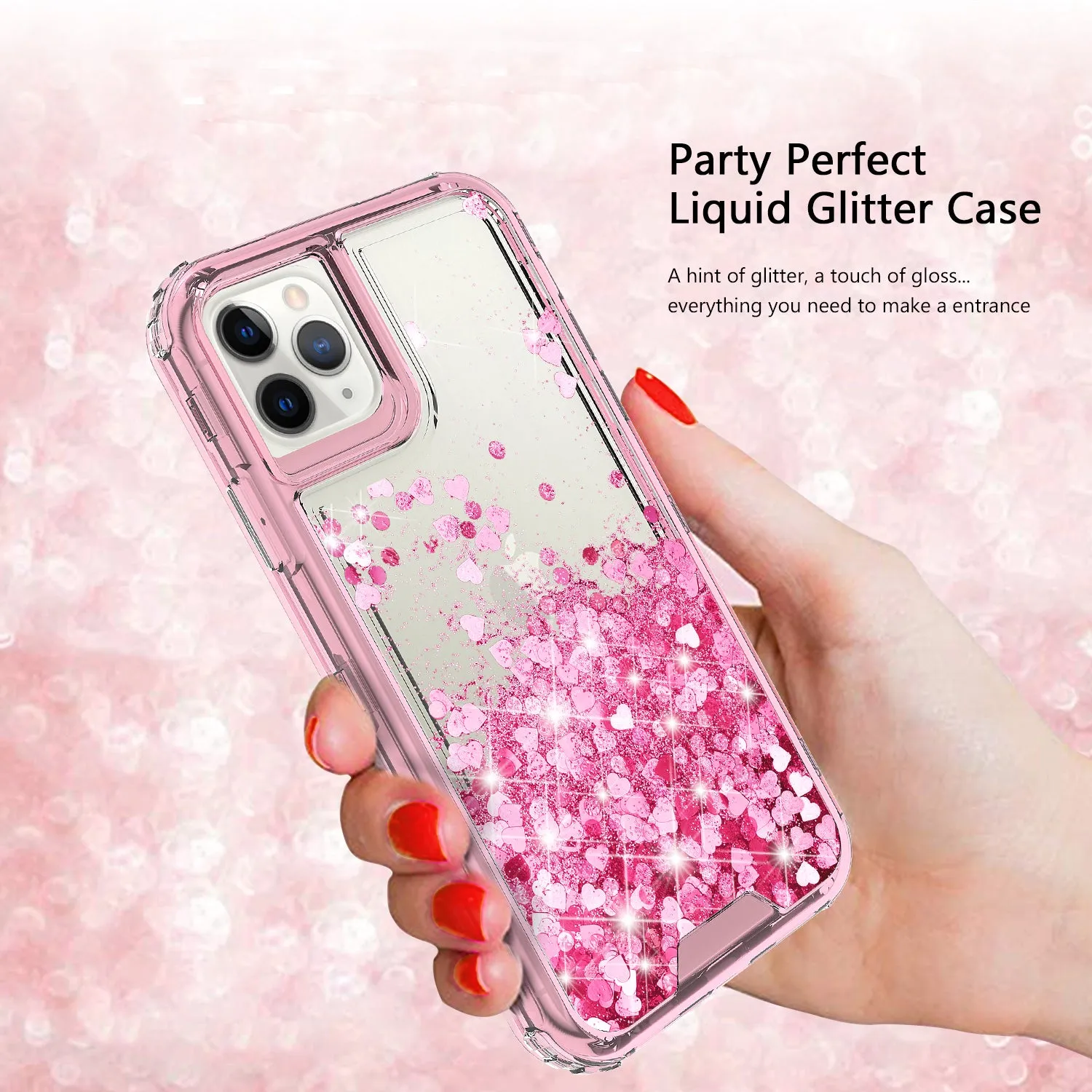 Apple iPhone 12 mini Case,Hard Clear Glitter Sparkle Flowing Liquid Heavy Duty Shockproof Three Layer Protective Bling Girls Women Cases for Apple iPhone 12 mini - Pink
