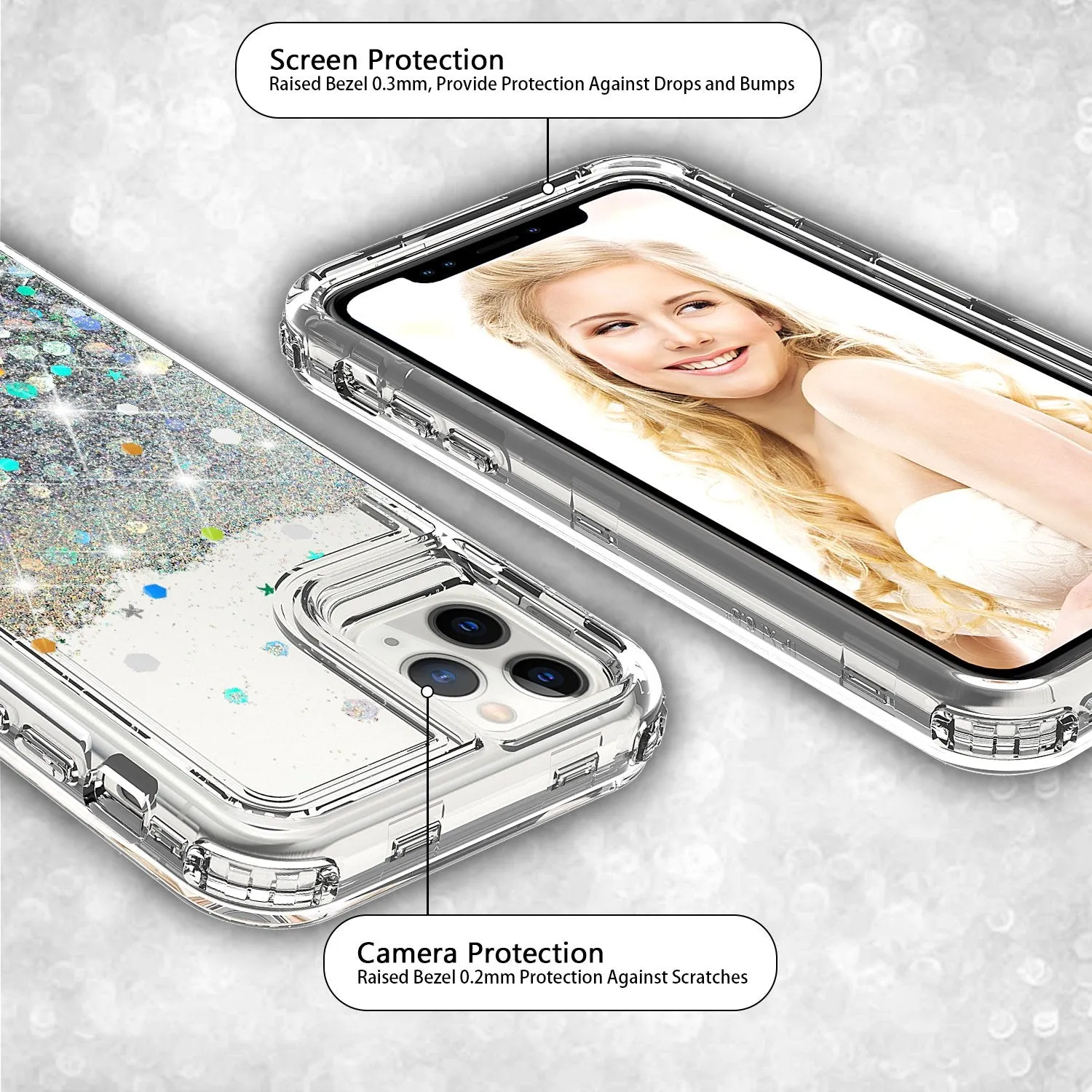 Apple iPhone 12 Pro Case,Hard Clear Glitter Sparkle Flowing Liquid Heavy Duty Shockproof Three Layer Protective Bling Girls Women Cases for Apple iPhone 12 Pro - Clear