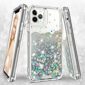 Apple iPhone 12 Pro Case,Hard Clear Glitter Sparkle Flowing Liquid Heavy Duty Shockproof Three Layer Protective Bling Girls Women Cases for Apple iPhone 12 Pro - Clear