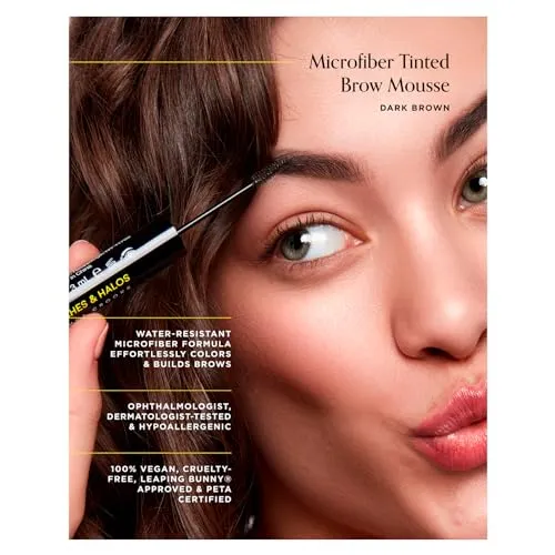 Arches & Halos Microfiber Tinted Brow Mousse - Dark Brown - Soft, Natural Definer Mousse to Shape, Sculpt and Control Eyebrows - Silky, Non-Crunchy, Fast-Setting Texture - Vegan Formula - 0.106 oz