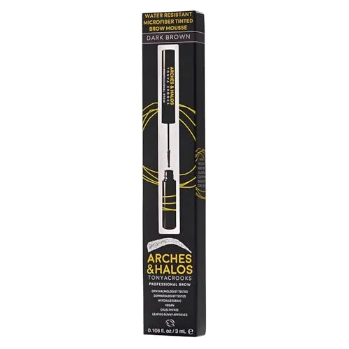 Arches & Halos Microfiber Tinted Brow Mousse - Dark Brown - Soft, Natural Definer Mousse to Shape, Sculpt and Control Eyebrows - Silky, Non-Crunchy, Fast-Setting Texture - Vegan Formula - 0.106 oz