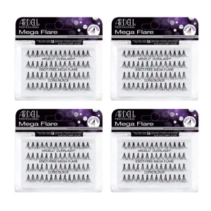 Ardell Individual Lashes Mega Flare - Long Black, Natural Look False Eyelashes, DIY Lash Clusters, Eyelash Extensions, 4 Pack
