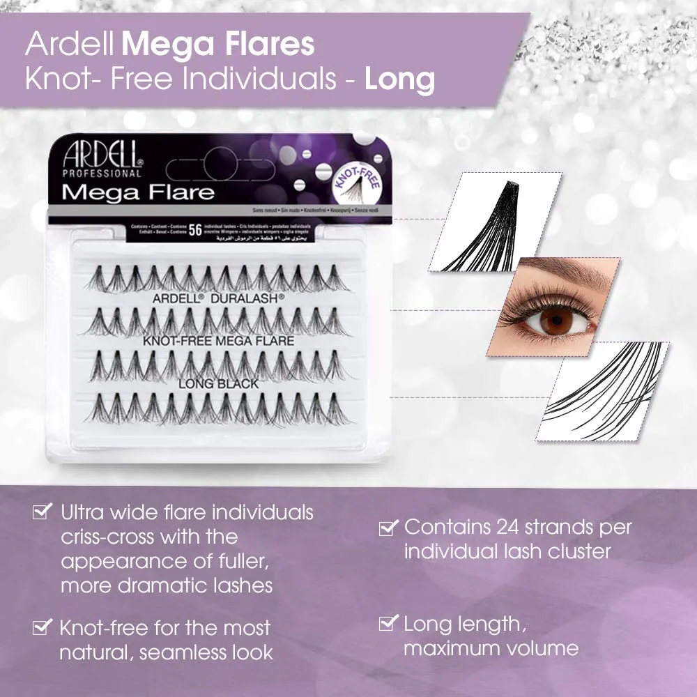 Ardell Individual Lashes Mega Flare - Long Black, Natural Look False Eyelashes, DIY Lash Clusters, Eyelash Extensions, 4 Pack