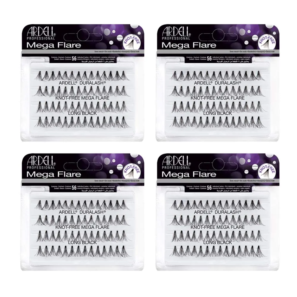 Ardell Individual Lashes Mega Flare - Long Black, Natural Look False Eyelashes, DIY Lash Clusters, Eyelash Extensions, 4 Pack