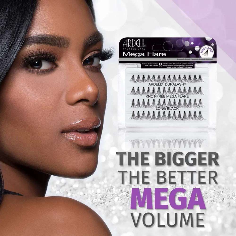 Ardell Individual Lashes Mega Flare - Long Black, Natural Look False Eyelashes, DIY Lash Clusters, Eyelash Extensions, 4 Pack