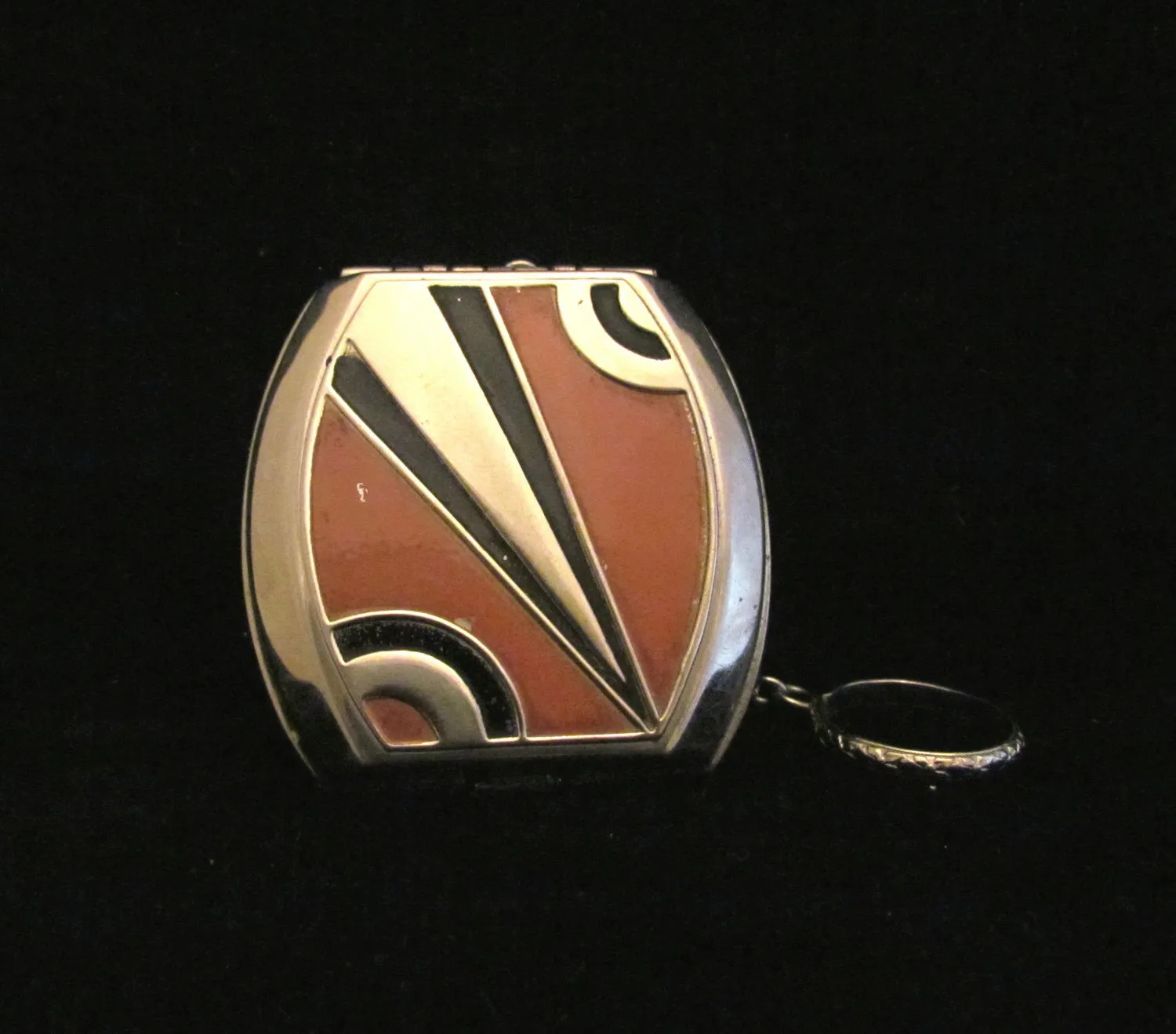 Art Deco Enamel Compact Purse Powder & Rouge Finger Ring Purse Rare Wonderful Condition