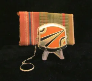 Art Deco Enamel Compact Purse Powder & Rouge Finger Ring Purse Rare Wonderful Condition