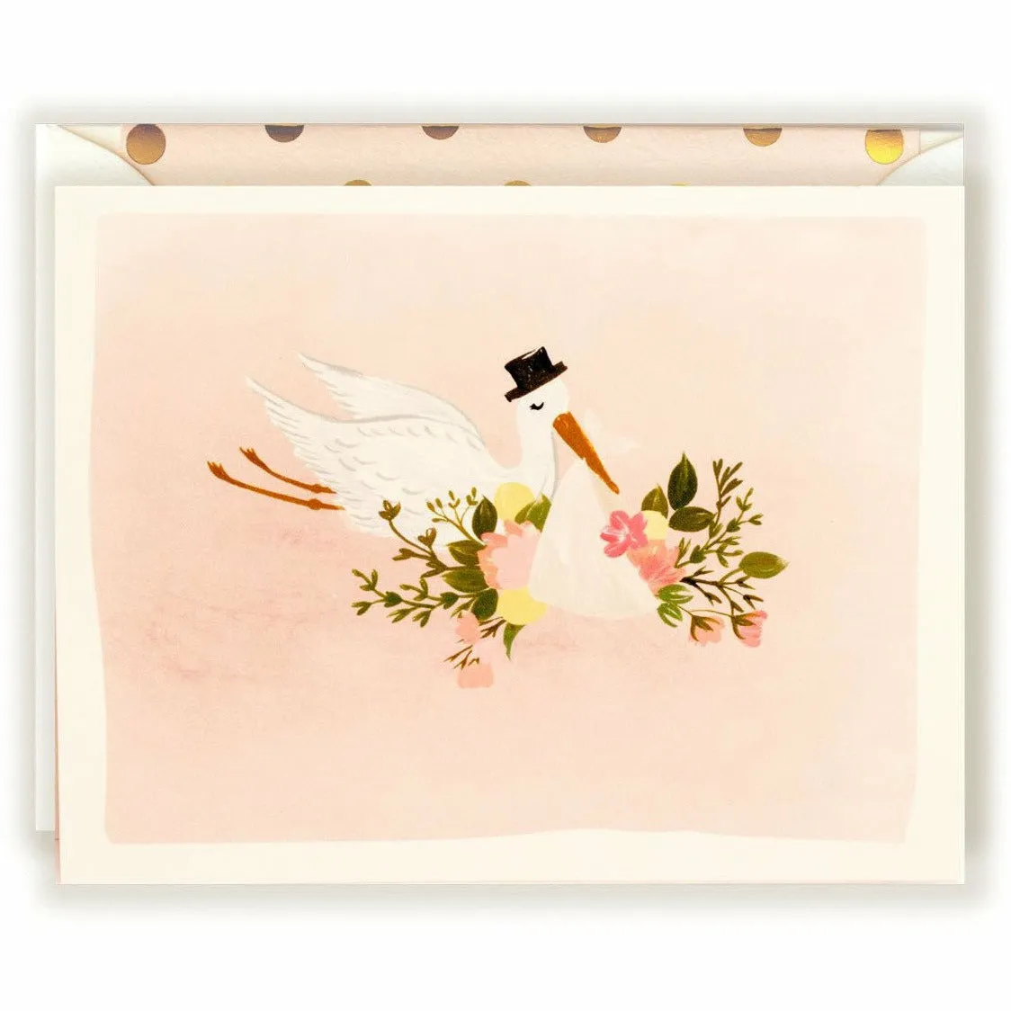 Baby Stork Illustration Card in blush