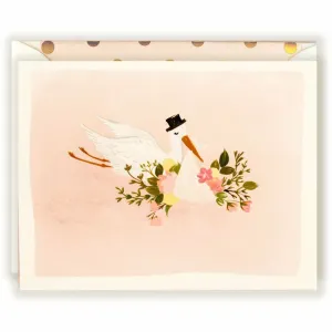 Baby Stork Illustration Card in blush