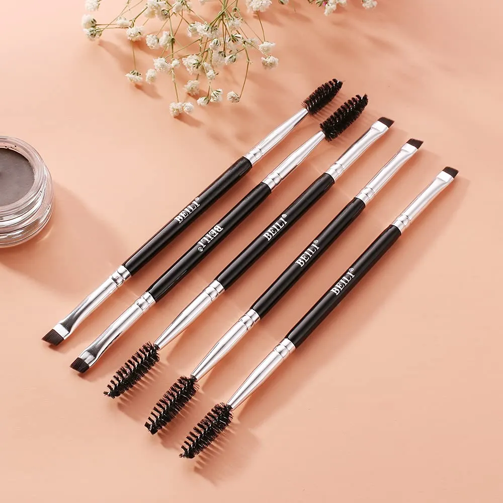 BEILI Double Ended Eyebrow Brush,Angled Eye Brow Brush and Spoolie Brush (Precision Application),Professional Eyebrow Makeup Tools,Vegan and Cruelty Free( only 1 piece)