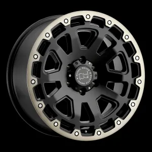 Black Rhino Razorback 17X9 6X139.7 12mm Matte Black W/ Machined Dark Tint Lip