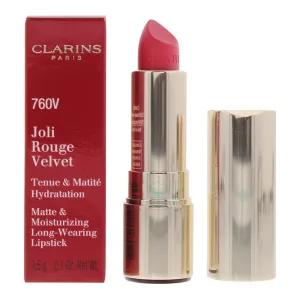 Clarins 760V Joli Rouge Velvet Matte & Moisturizing Long Wearing Lipstick Pink Cranberry 3.5g