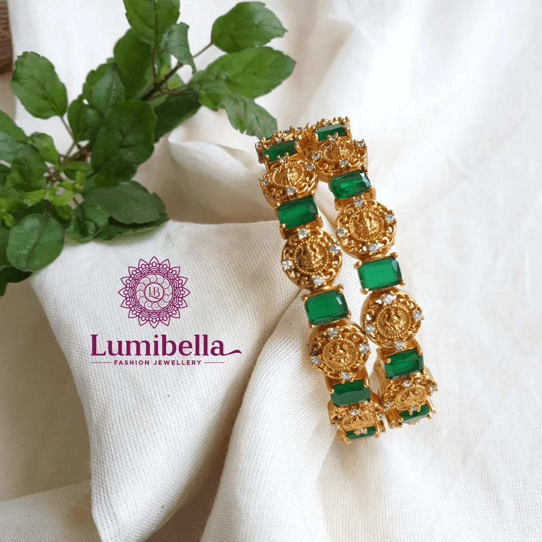 Coin Style Green Matte Bangles  2*6