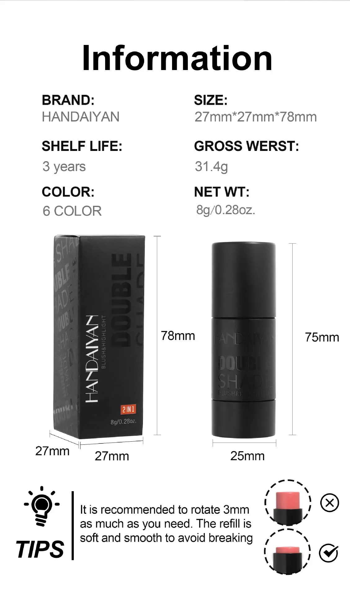 Color Enhancing Solid Blush Stick: Highlighting Contour and Cheek Color Cream